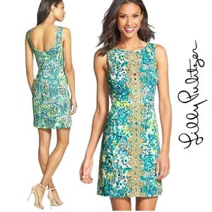 Lilly Pulitzer Ember Sea Oat Escapades Gabby Shift Dress w/Gold
Appliqué Size 2